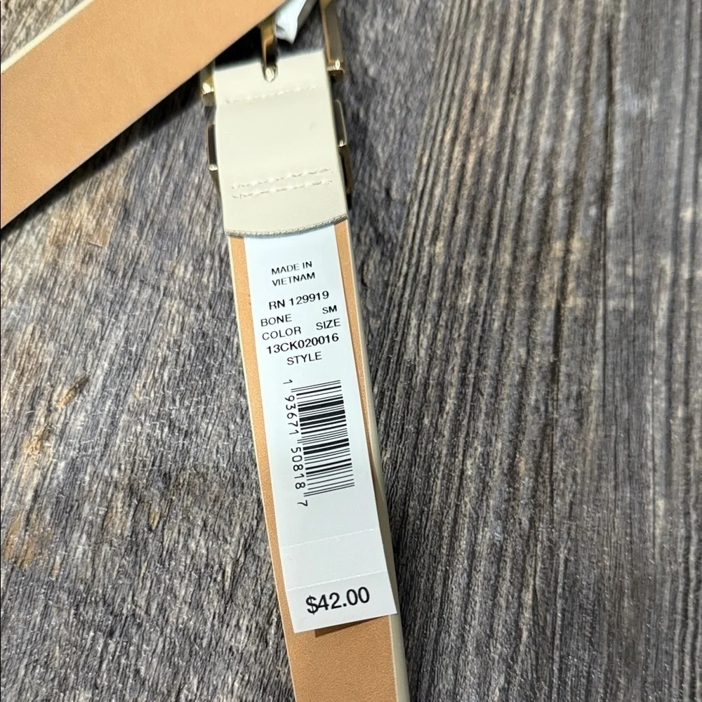 Calvin Klein Beige Leather Belt with Gold Buckle